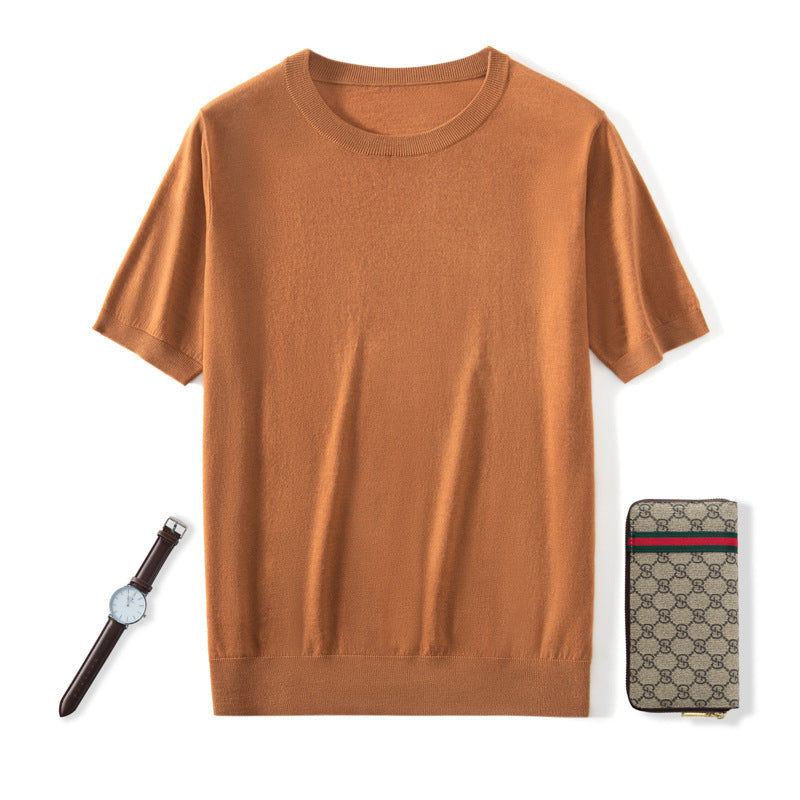 Knitted Thin Short Sleeve Men's Round Neck Loose Casual Bottoming Shirt