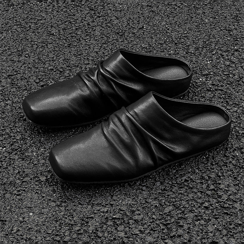 Slip-on Flat Semi-slippers Leather Shoes Couple
