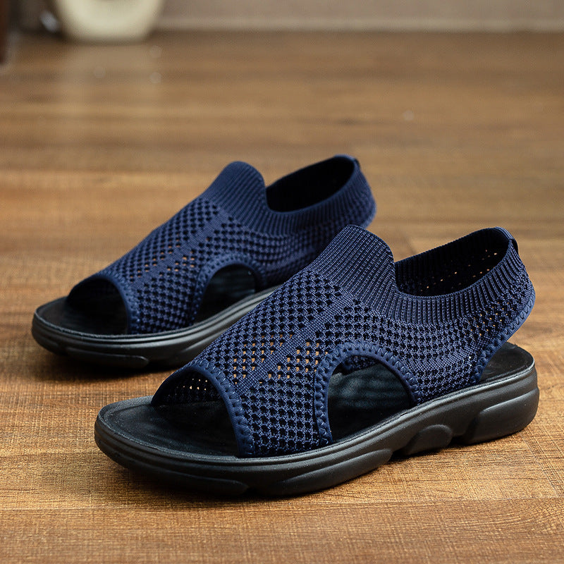 Breathable Knitted Sandals Women's Flat Non-slip Home Wear