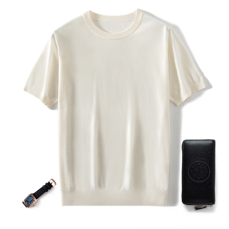 Knitted Thin Short Sleeve Men's Round Neck Loose Casual Bottoming Shirt