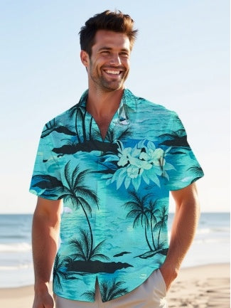 Lapel Printed Sleeve Button Men's Shirt