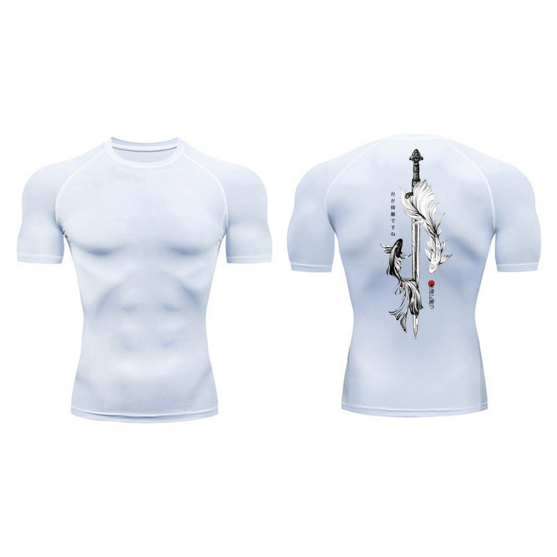 Sword Printed Short Sleeve Compression Shirt Summer Men