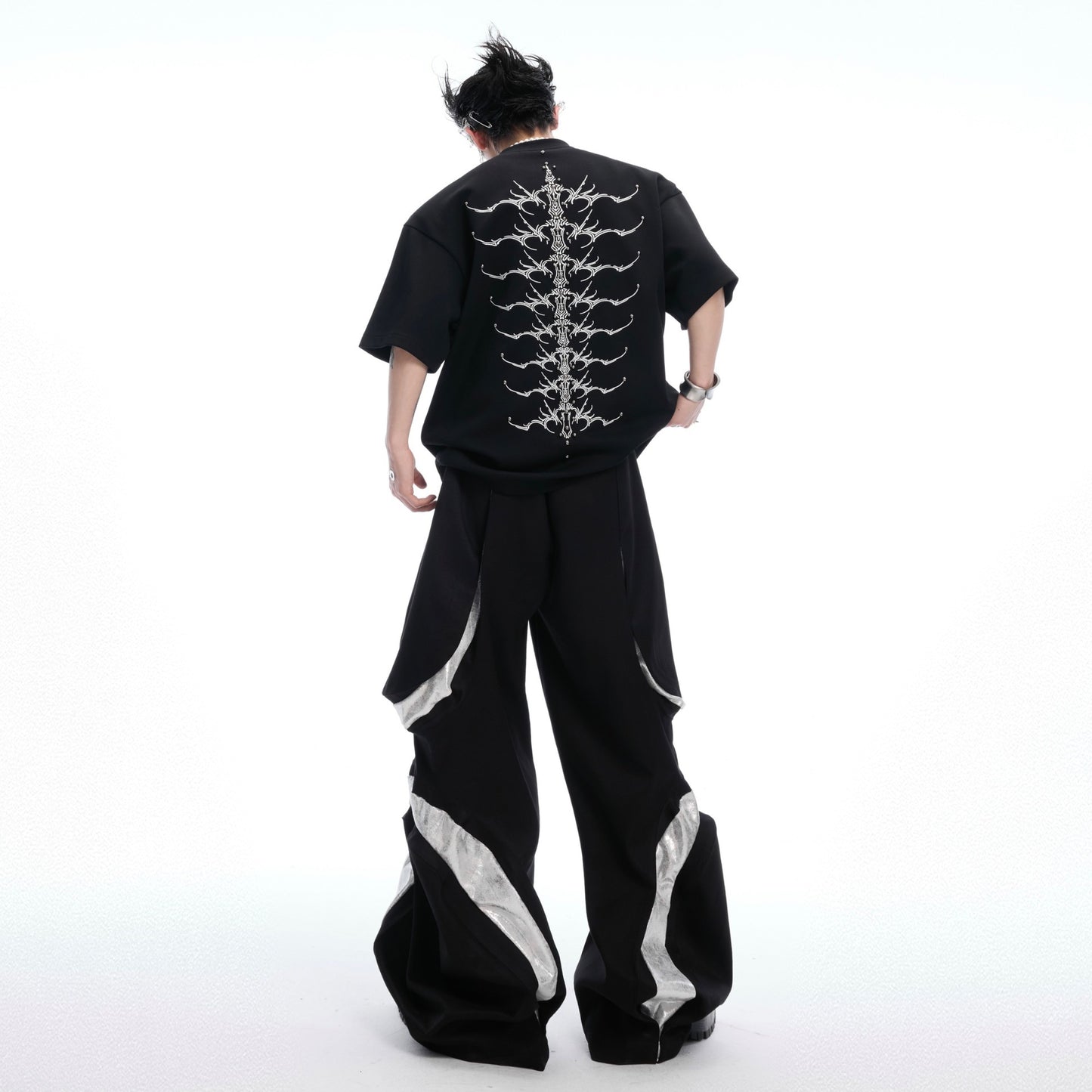 Snake Pupil Backbone Heavy Rivet Backbone Embroidered Short Sleeve Men