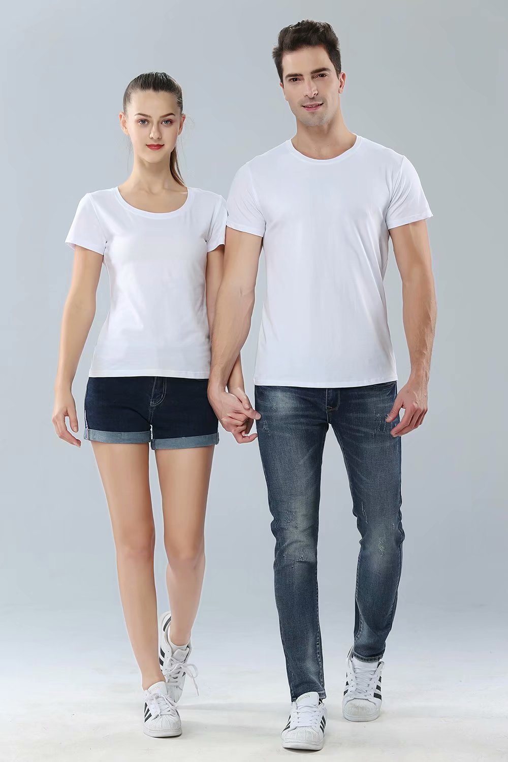 White cotton round neck T-shirt