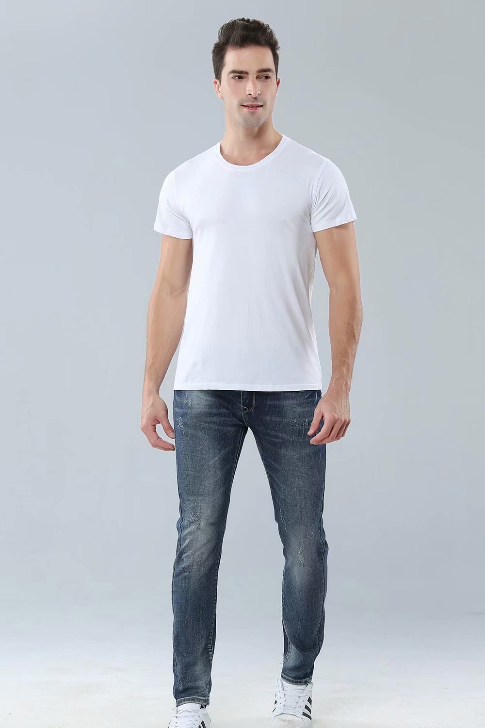 White cotton round neck T-shirt