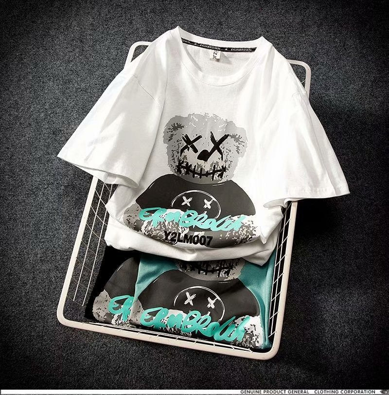 Bear Print T-Shirt Men's Loose Short Sleeve Trend