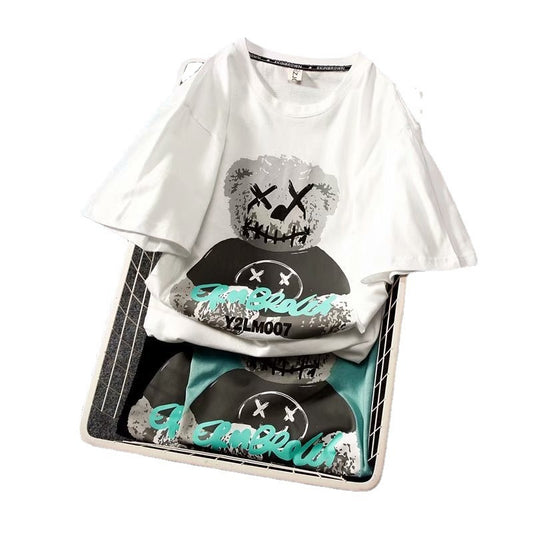 Bear Print T-Shirt Men's Loose Short Sleeve Trend