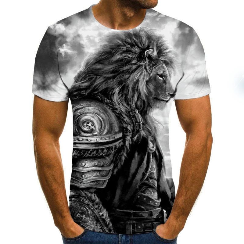 Animal Lion 3D Digital Printing Temperament Men'S Short-Sleeved T-Shirt
