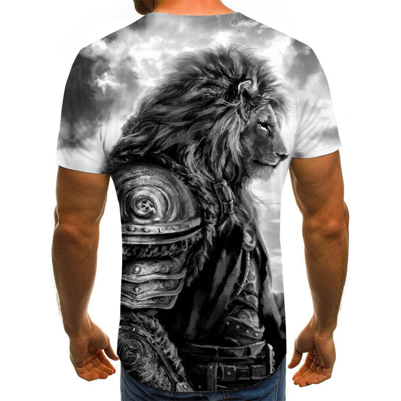 Animal Lion 3D Digital Printing Temperament Men'S Short-Sleeved T-Shirt