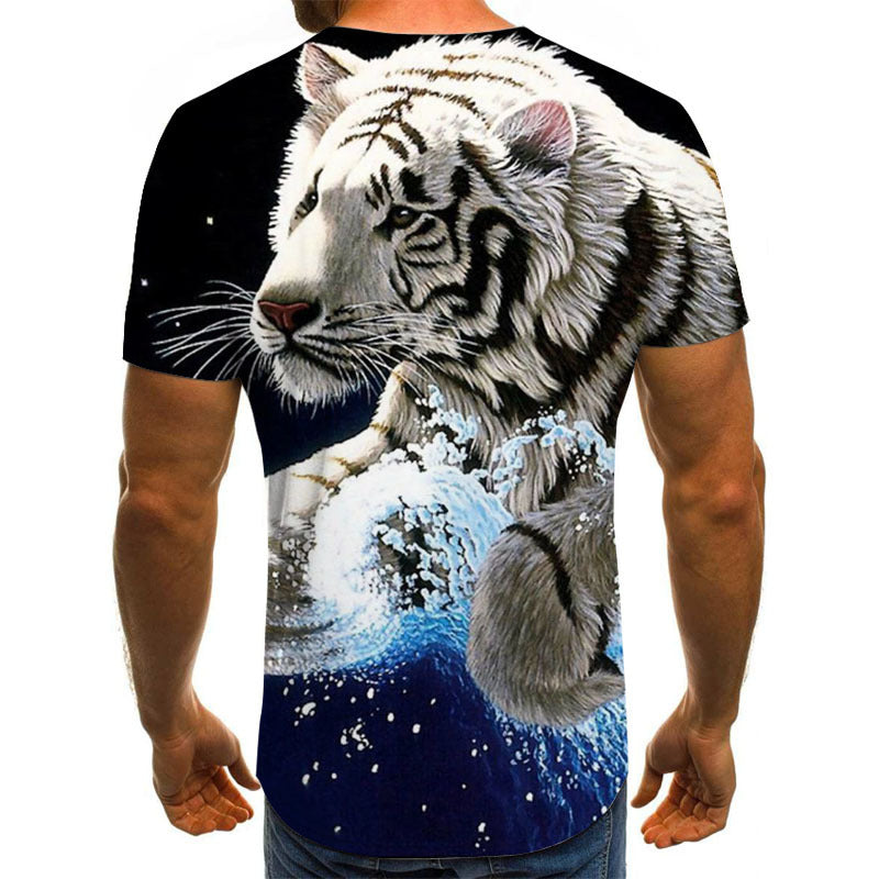 Animal Lion 3D Digital Printing Temperament Men'S Short-Sleeved T-Shirt