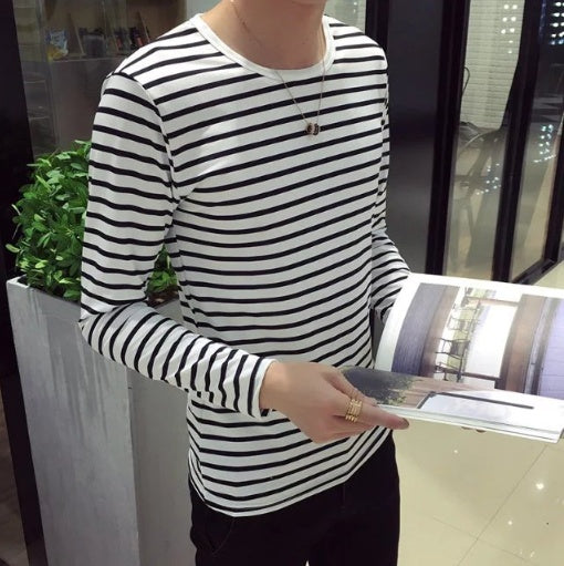 Black White Striped T-shirt Unisex Loose Oversize Extra Long Sleeve