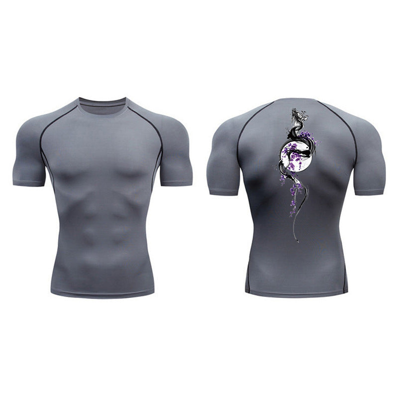 Sword Printed Short Sleeve Compression Shirt Summer Men