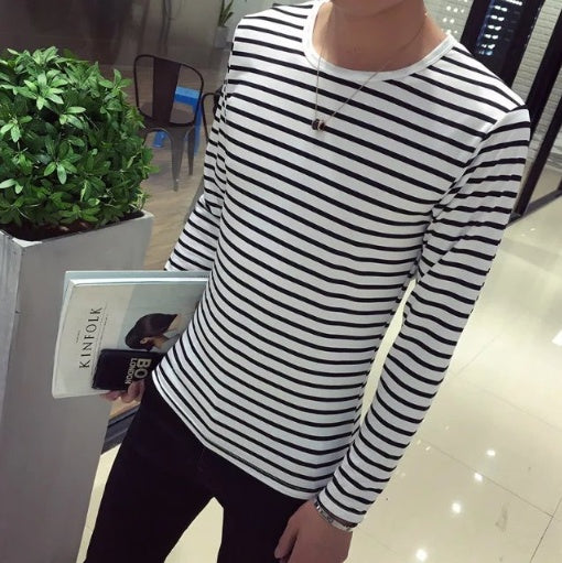 Black White Striped T-shirt Unisex Loose Oversize Extra Long Sleeve