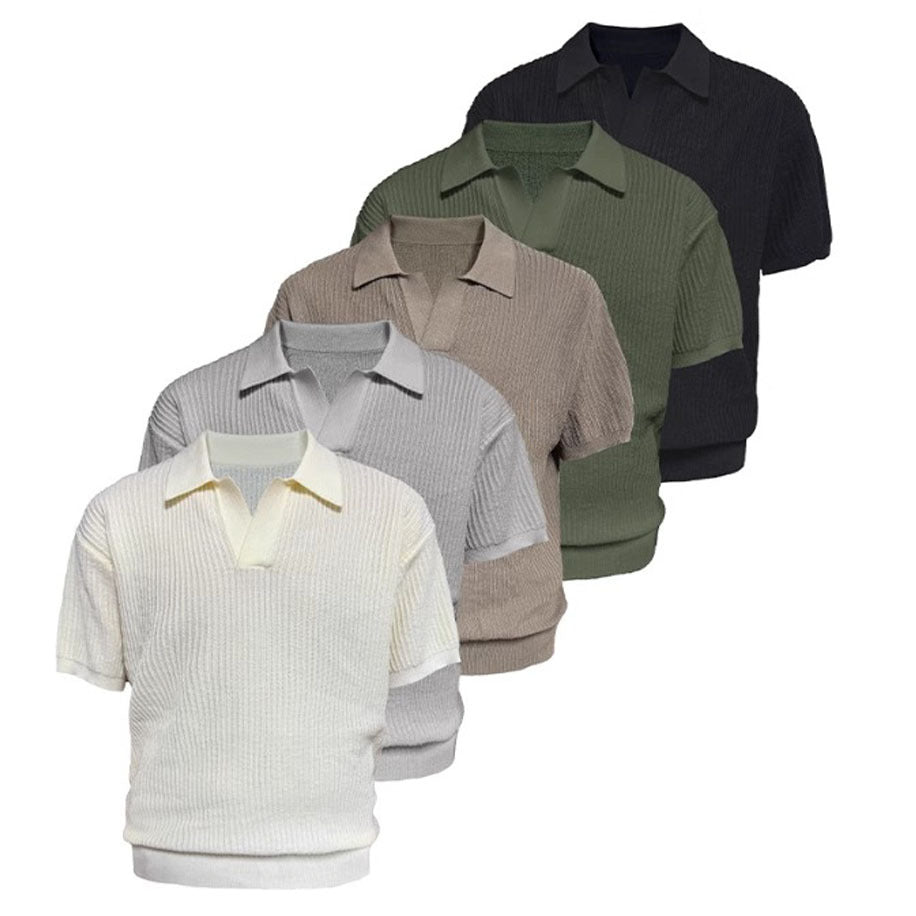 Business Style Polo Collar Stripes Ice Silk Breathable
