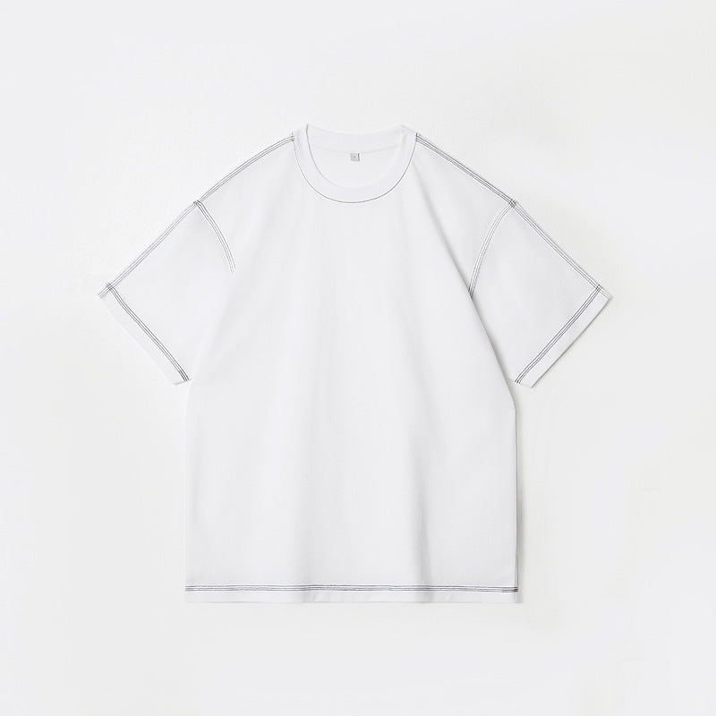 Retro Shoulder Contrasting Color Line Short Sleeved Shirt