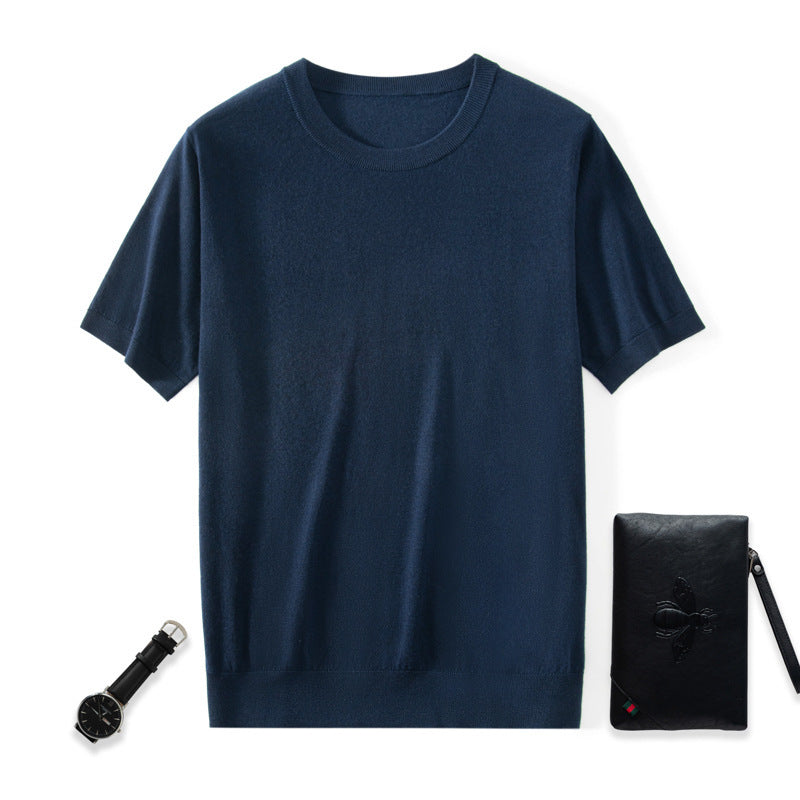 Knitted Thin Short Sleeve Men's Round Neck Loose Casual Bottoming Shirt