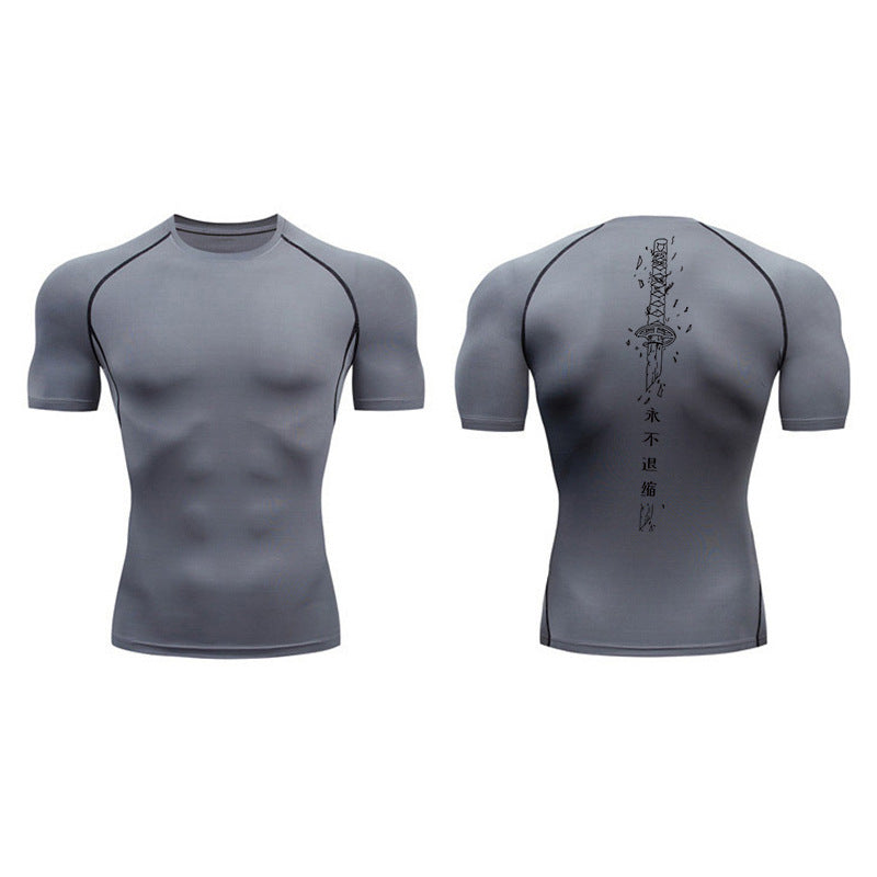 Sword Printed Short Sleeve Compression Shirt Summer Men