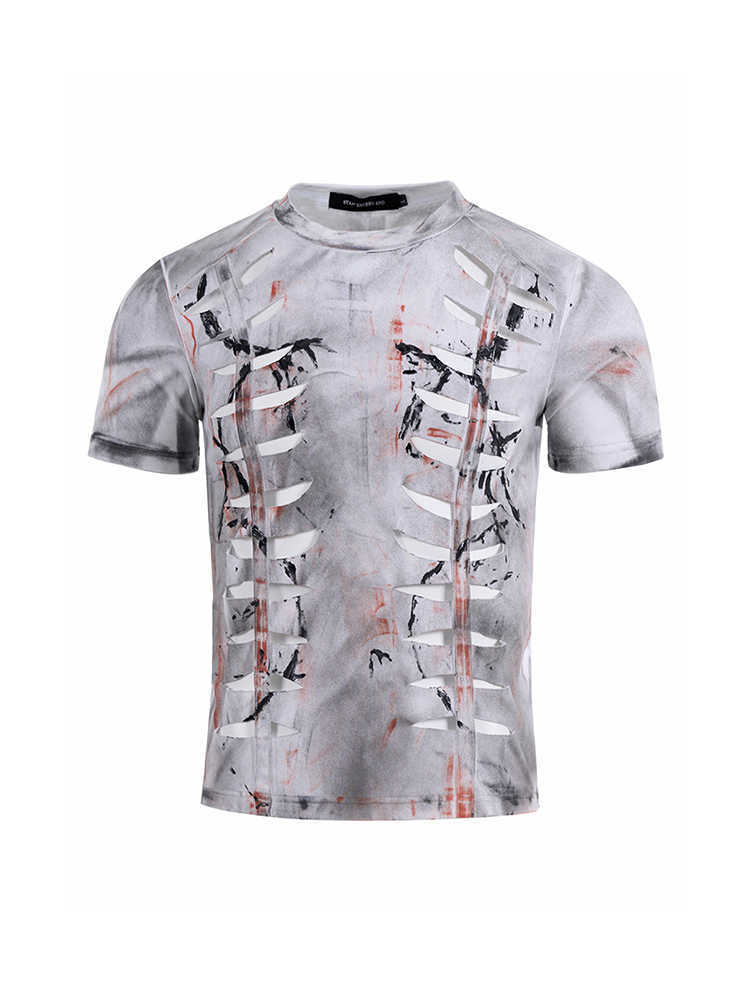 Cut Hollow-out Tight Short T-shirt Men's Stretch Short Sleeve