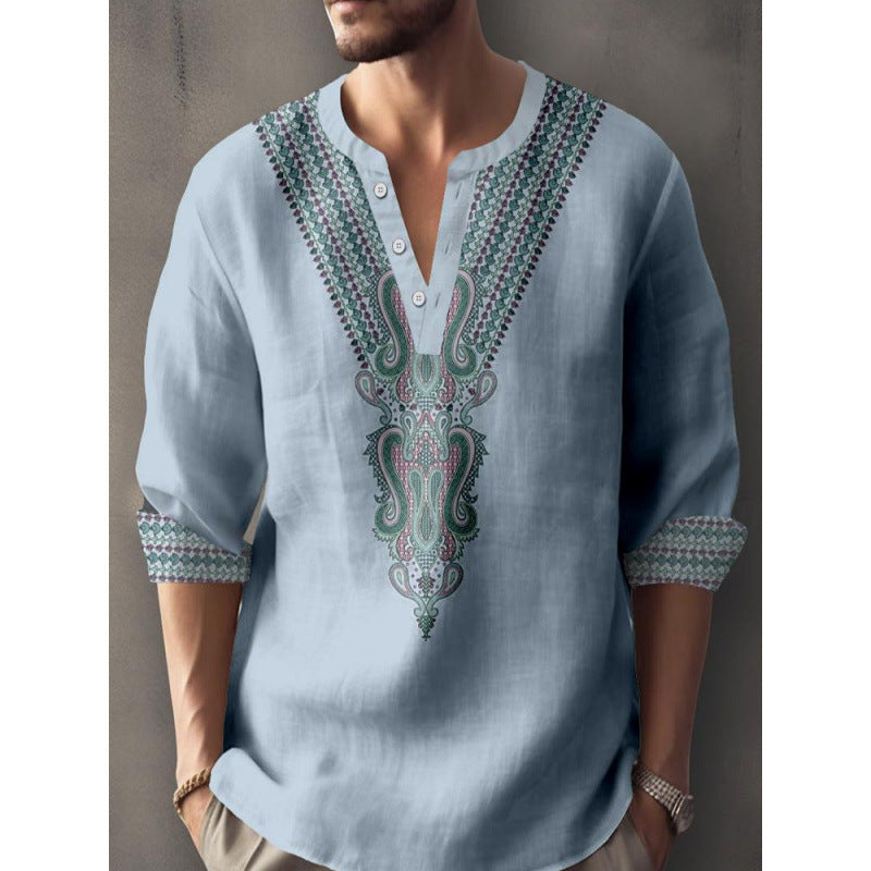 3D Digital Printing Bamboo Linen Long Sleeve European And American Men