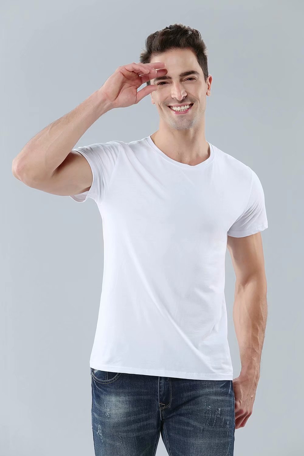 White cotton round neck T-shirt