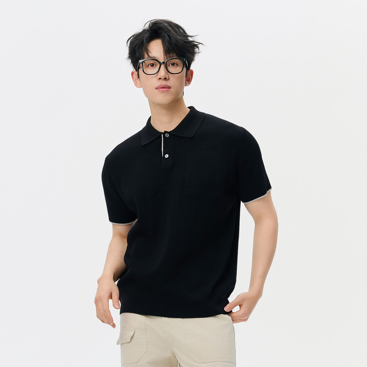 Business Casual Sweater Men's High Sense Summer Contrast Color Lapels