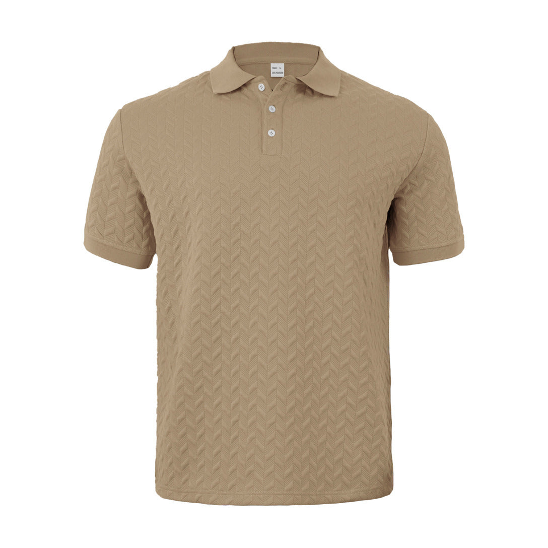 Solid Color Jacquard Short Sleeve Casual Polo Collar Men's