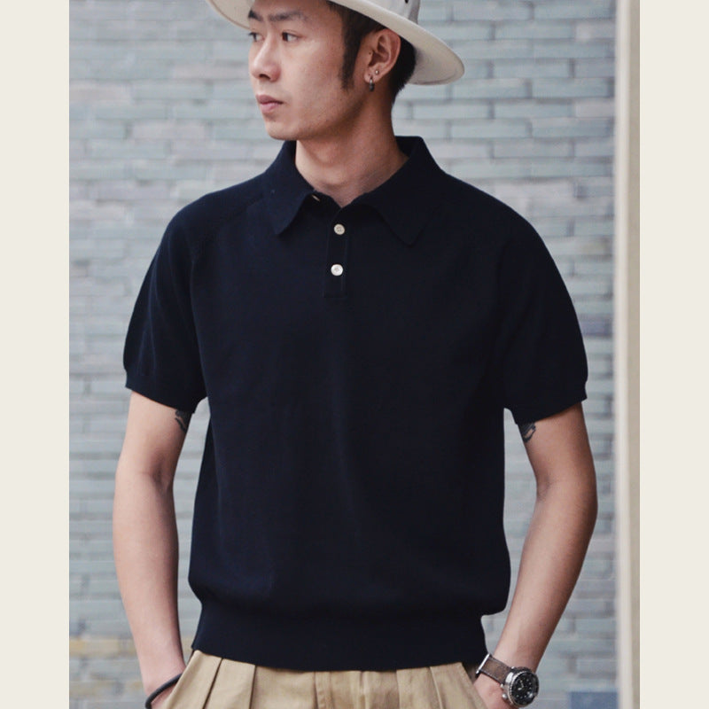 Retro Knitted Cotton Short-sleeved T-shirt
