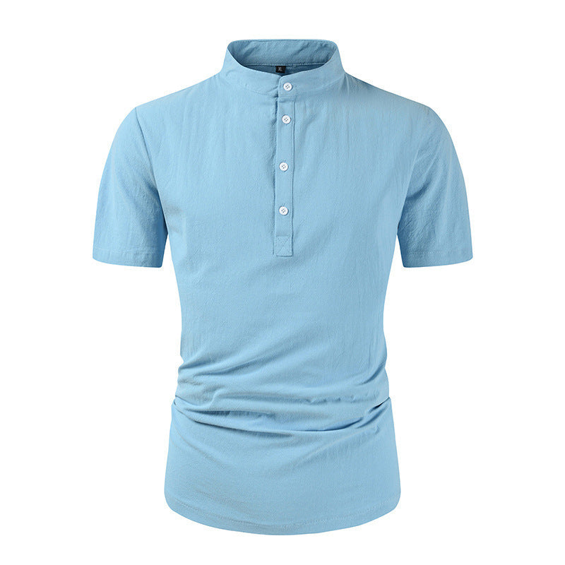 Loose Button Cotton And Linen Pure Color All-matching T-shirt