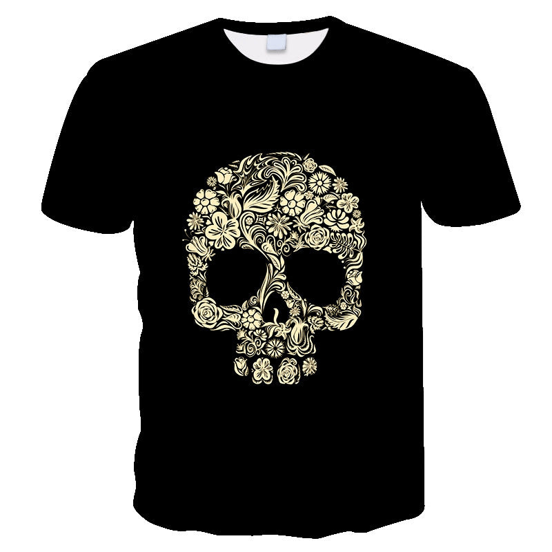 Skull Men's And Women's 3D Digital Printing Loose Fashion Casual Short Sleeve