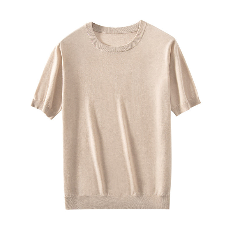 Knitted Thin Short Sleeve Men's Round Neck Loose Casual Bottoming Shirt