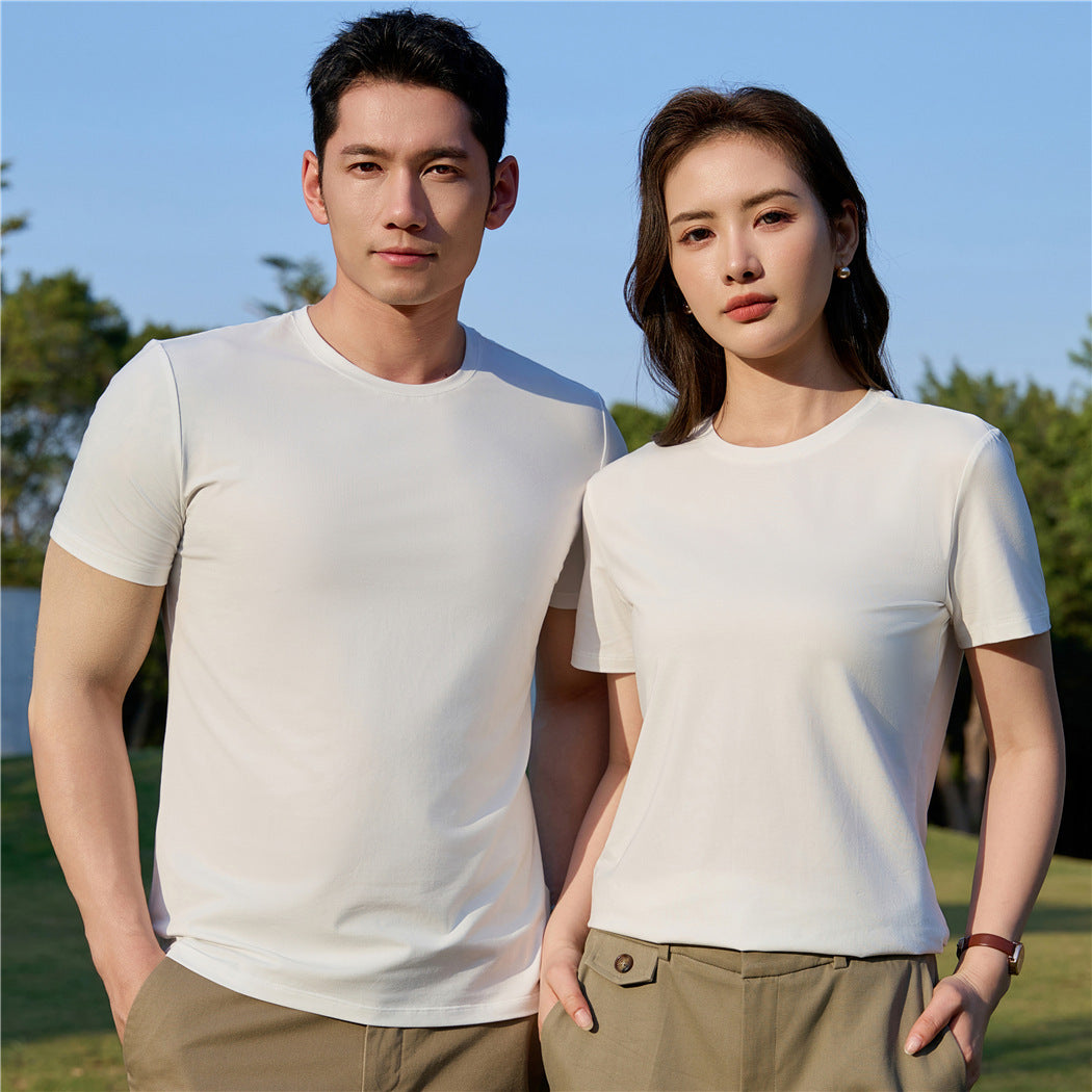 Mercerized Plain Weave Modal T-shirt Short Sleeve Round Neck Top Elastic