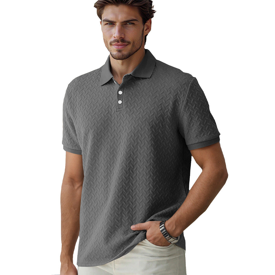 Solid Color Jacquard Short Sleeve Casual Polo Collar Men's