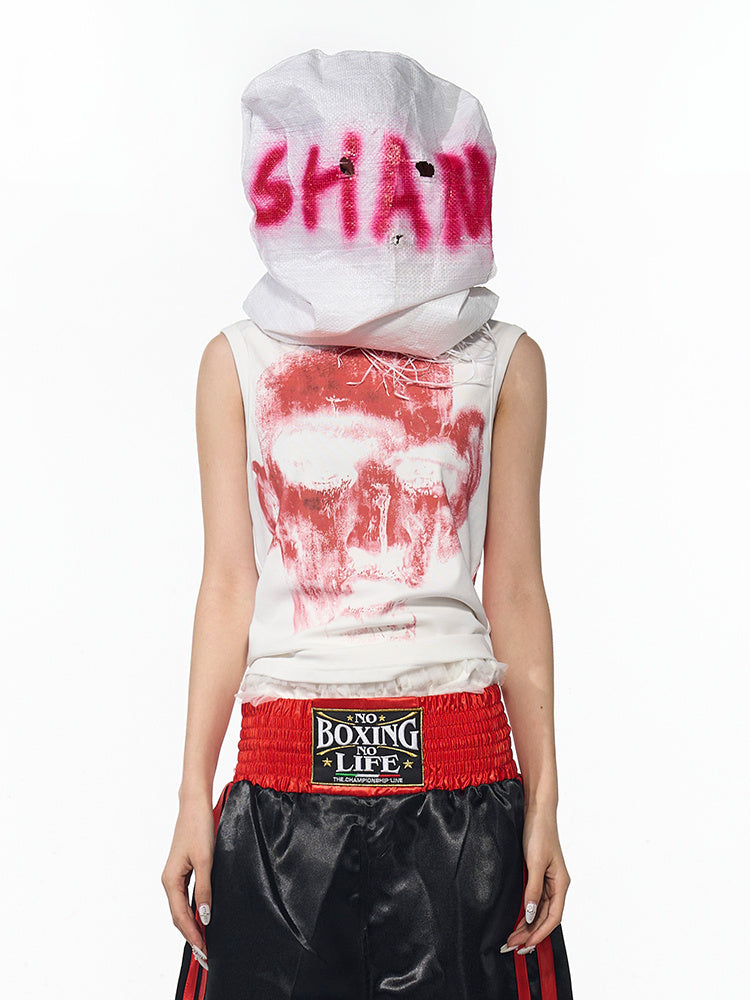 Half Turtleneck Slim-fit Printed Sleeveless T-shirt