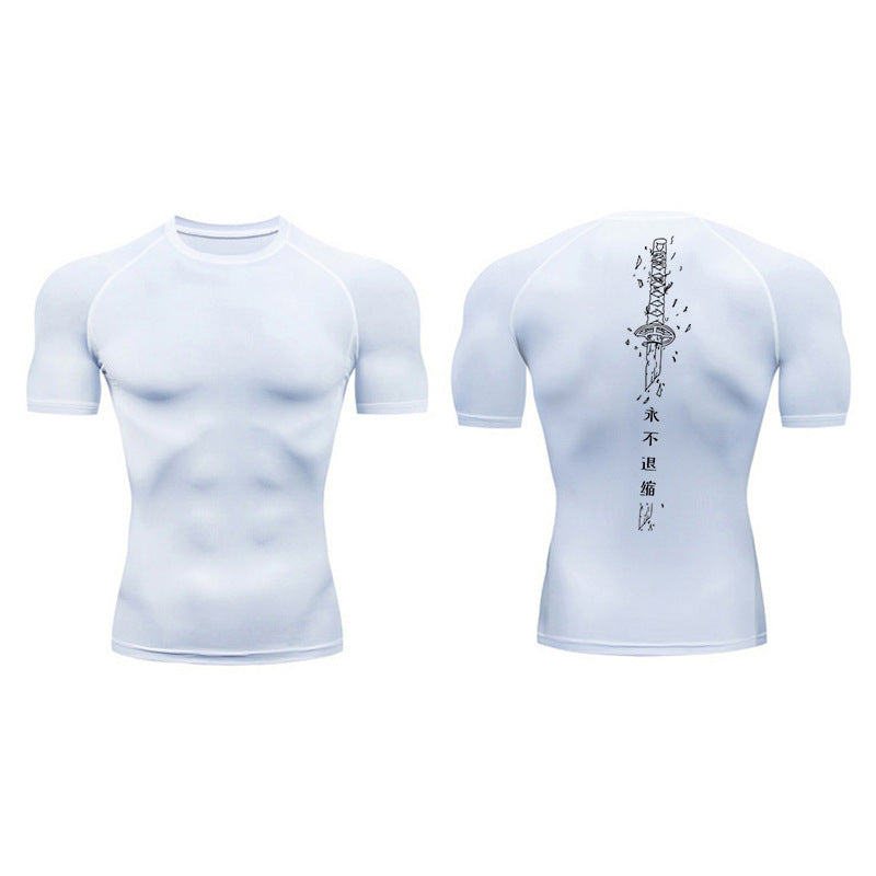 Sword Printed Short Sleeve Compression Shirt Summer Men
