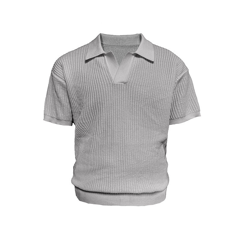 Business Style Polo Collar Stripes Ice Silk Breathable