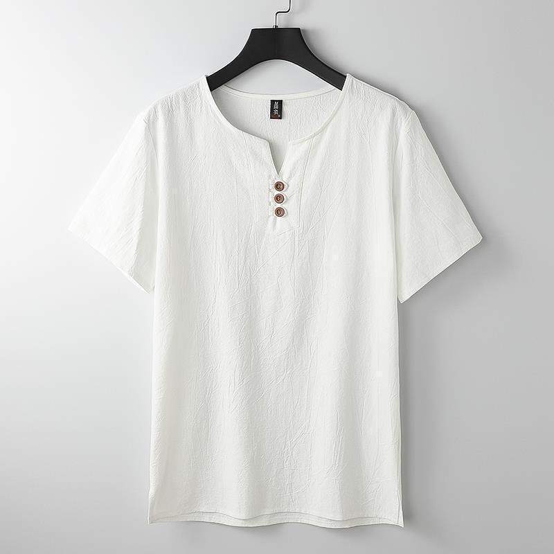 Men's Chinese-style Cotton And Linen V-neck Short Sleeve