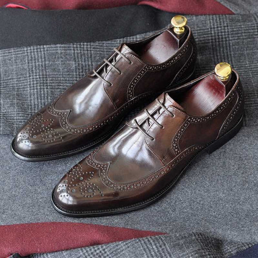 Handmade Genuine Leather Men's Pointed Toe Business Formal Wear Leather Shoes