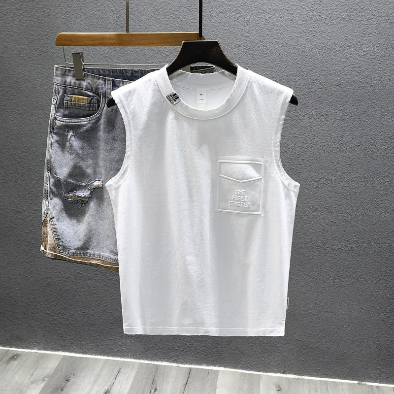 Solid Color Loose Fitness Cotton Sleeveless T-shirt
