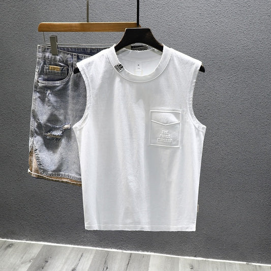 Solid Color Loose Fitness Cotton Sleeveless T-shirt