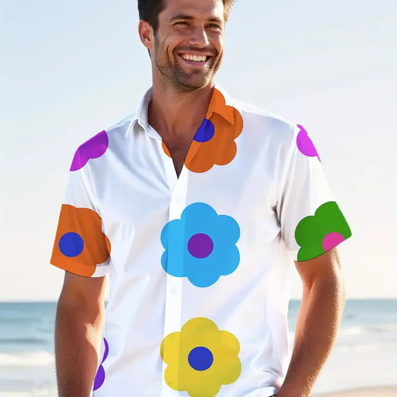 Lapel Printed Sleeve Button Men's Shirt