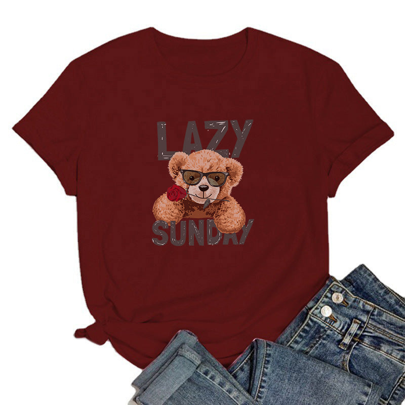 Round Neck Printed Short-sleeved T-shirt Blouse