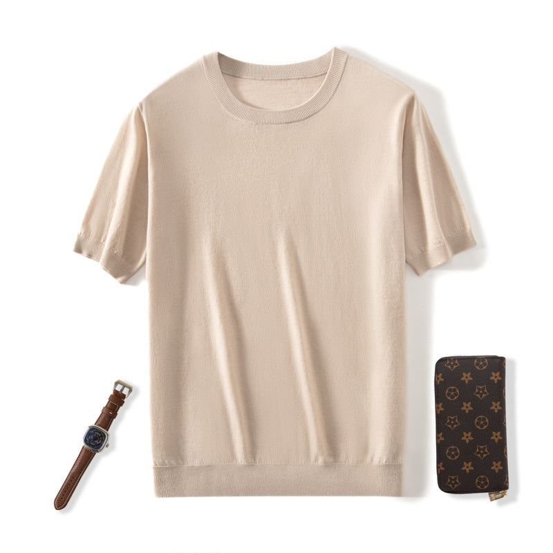 Knitted Thin Short Sleeve Men's Round Neck Loose Casual Bottoming Shirt