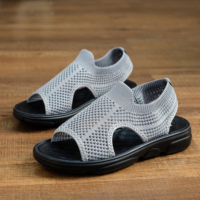 Breathable Knitted Sandals Women's Flat Non-slip Home Wear