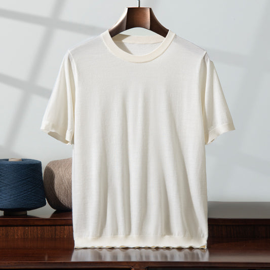 Knitted Thin Short Sleeve Men's Round Neck Loose Casual Bottoming Shirt