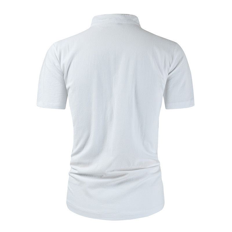 Loose Button Cotton And Linen Pure Color All-matching T-shirt