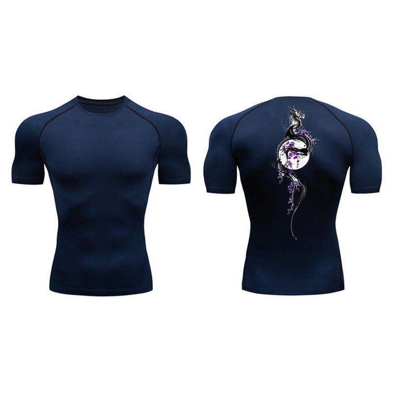 Sword Printed Short Sleeve Compression Shirt Summer Men