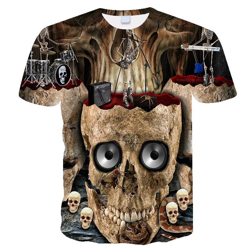 Skull Men's And Women's 3D Digital Printing Loose Fashion Casual Short Sleeve