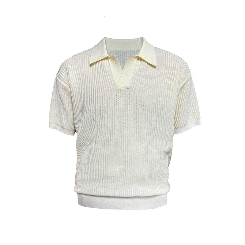Business Style Polo Collar Stripes Ice Silk Breathable