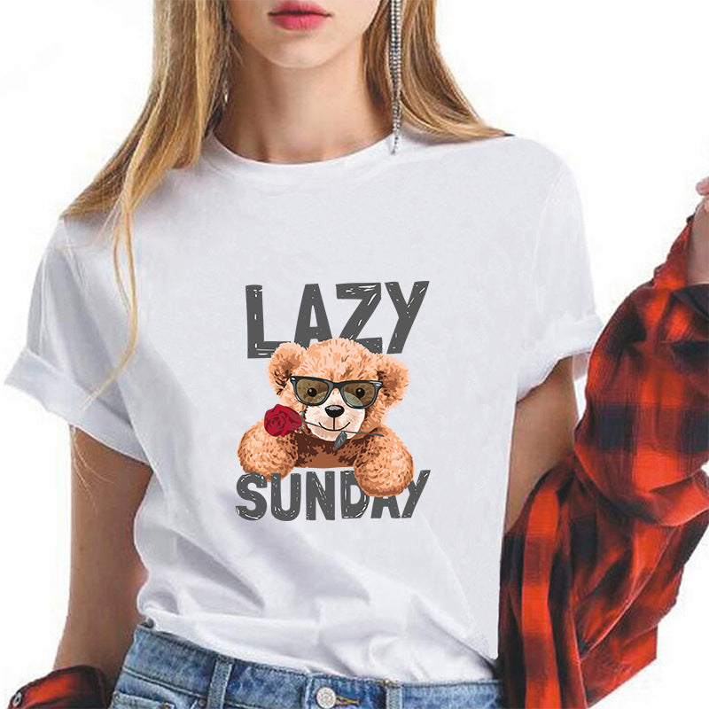 Round Neck Printed Short-sleeved T-shirt Blouse