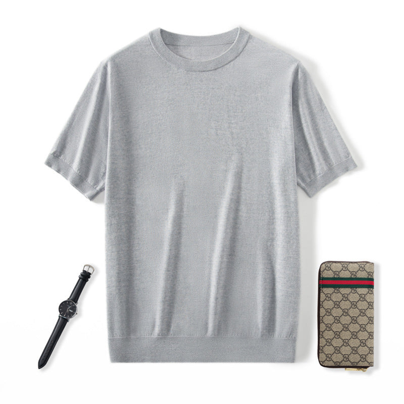 Knitted Thin Short Sleeve Men's Round Neck Loose Casual Bottoming Shirt